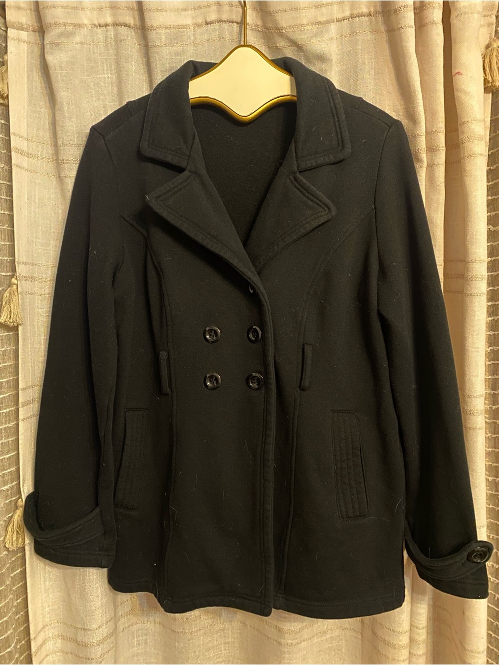 Cato Black Double Breasted Fleece Pea Coat Jacket Medium